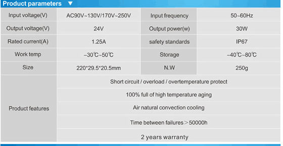 बिक्री के लिए उच्च गुणवत्ता 24v 30w जलरोधक IP67 एलईडी बिजली की आपूर्ति एलईडी चालक