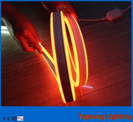 Topsung प्रकाश व्यवस्था 12v नारंगी 100m मिनी डबल पक्षीय एलईडी नीयन रस्सी पट्टी जलरोधक 8.5*18 मिमी प्रकाश